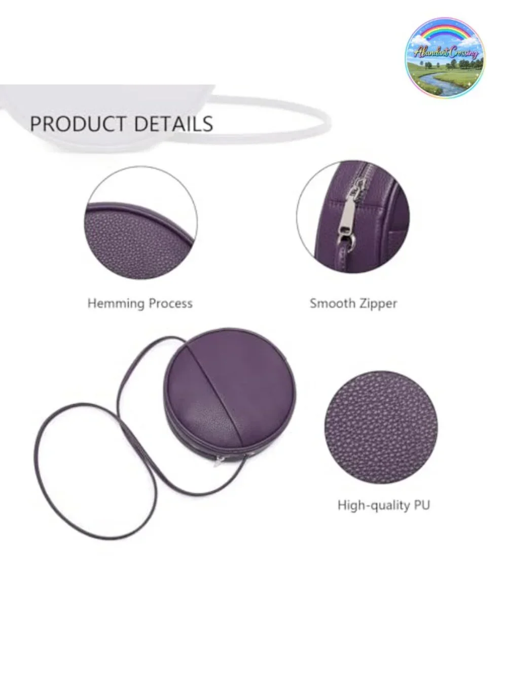 Women's Round PU Leather Crossbody Bag with Adjustable Strap